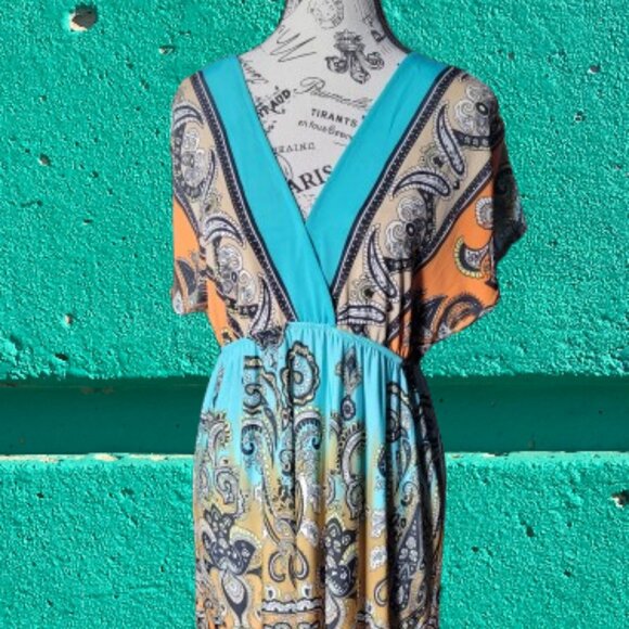 Christina Love Paisley Turquoise and Orange Cover Up For Swimsuit or Sundress - Picture 2 of 16